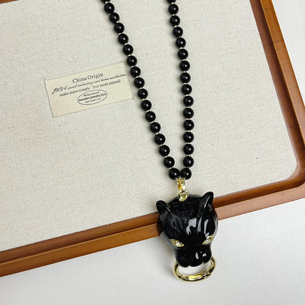 Exaggerated Enamel Leopard Pendant Necklace for Women High-End Queen Style Clavicle Chain Daily Party Jewelry Accessories