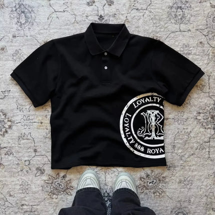 Y2K Polo Shirt Print Rock Goth Oversized T-shirt Hip Hop Button-down Collar Shirt Punk Casual Tee Minimalist and Fashionable