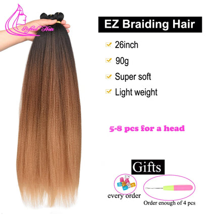 Easy Braiding Hair 26 inch long Jumbo Braids Yaki Straight Crochet Synthetic Ombre Hair Extensions Low temperature Fiber 90g/ pc