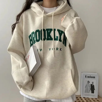 American Style printed Letter Hooded Sweatshirt Women's Loose Fit Thickened Fleece Lined Cross-border Clothing