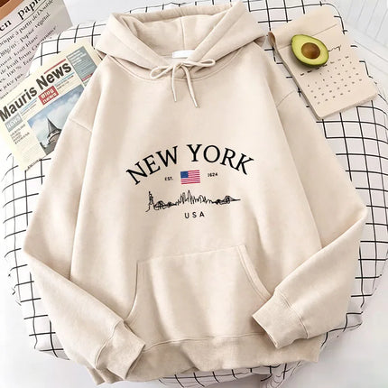 NEW YORK Letter Print Hoodies Spring Autumn Winter Casual Hoodies Sweatshirts Men Women Trendy Aesthetic Top