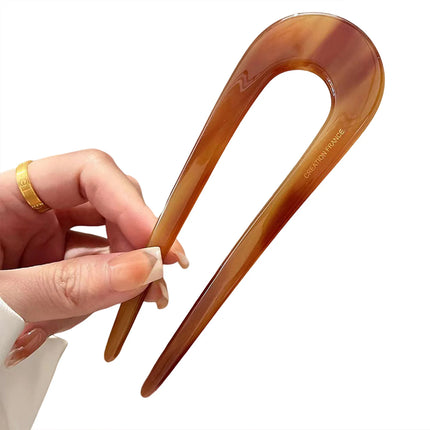 U-Shaped Hair Fork French Fashion Acrylic Hairpin Geometric Design Headwear Hair Sticks Women Girls Ponytail Holder Headdress