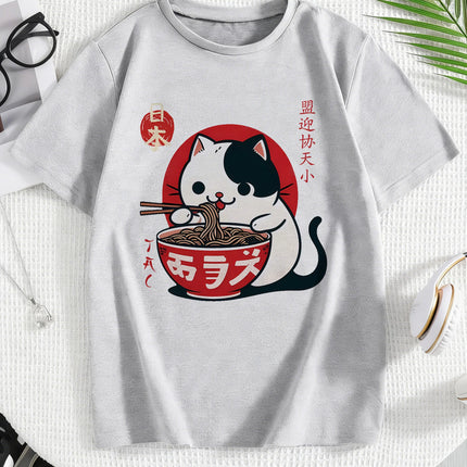 Japanese Style Cat Eat Ramen Design T Shirts Manga Kids Children's T-shirt Boys Girls Summer Spring Casual Top Tee