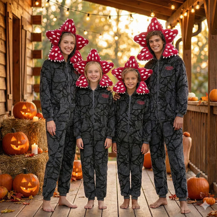 Funny Demogorgon Flannel Pajamas for Adult Kids Cannibal Flower Onesie Soft Warm Flannel Jumpsuit Halloween Carnival Party Wear