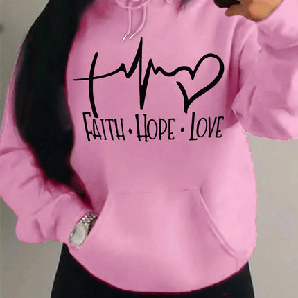 Faith Hope Love Letter Graphic Women Hoody Street Casual Loose Hoodies Autumn Fleece Pullover Hip Hop O-Neck Clothing Female