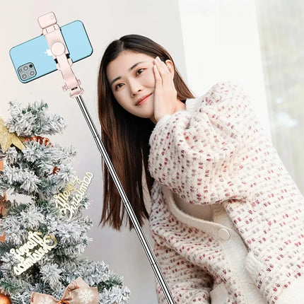 Bluetooth Remote Extendable Selfie Stick Tripod Stand for iPhone Samsung, Tiktok Live Streaming Portable Telescopic Phone Stand