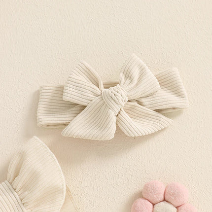 Pudcoco Infant Newborn Baby Girls Summer Romper Flying Sleeve Letter Bow Embroidery Romper with Headband 0-18M