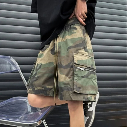 Loose Baggy Big Size Elastic Waist Wide Short Pants for Men Mens Cargo Shorts Camouflage Oversize with Draw String Camo Elegant