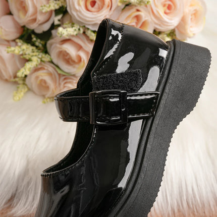 KIDSUN SIZE 26-35 Kids Girls Shoes Flats Comfort Shiny Rubber Oxford School Uniform Shoes Black Shallow Party Dress Casual Shoes