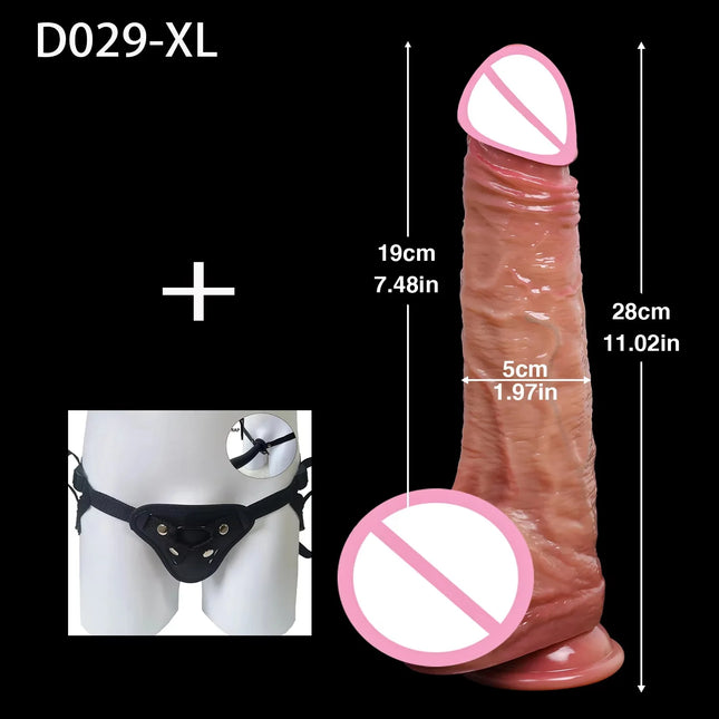 Strap On Realistic Dildos for Women Lesbian Realistic Skin Sliding Foreskin Testicles Dildo For Anal Big Dick Sex Toys Penis
