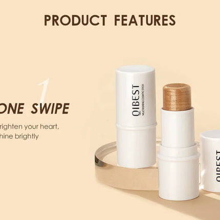 QIBEST Multi-functional Makeup Balm Pearlescent Highlights Stick Cheek Blush Brighten Highlight Stick Lip Balm Contour Pen