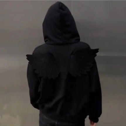 Angel Wings Hooded Sweatshirt Y2K Style Zipper Solid Color Cute Streetwear Top for Role-playing 2026 New Release