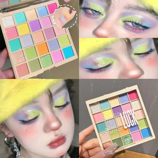 25-Color Lucky Eyeshadow Palette Women Macaron-Colored Dopamine Fine Shimmer & Pearlescent Cosplay Party Stage Makeup Tool