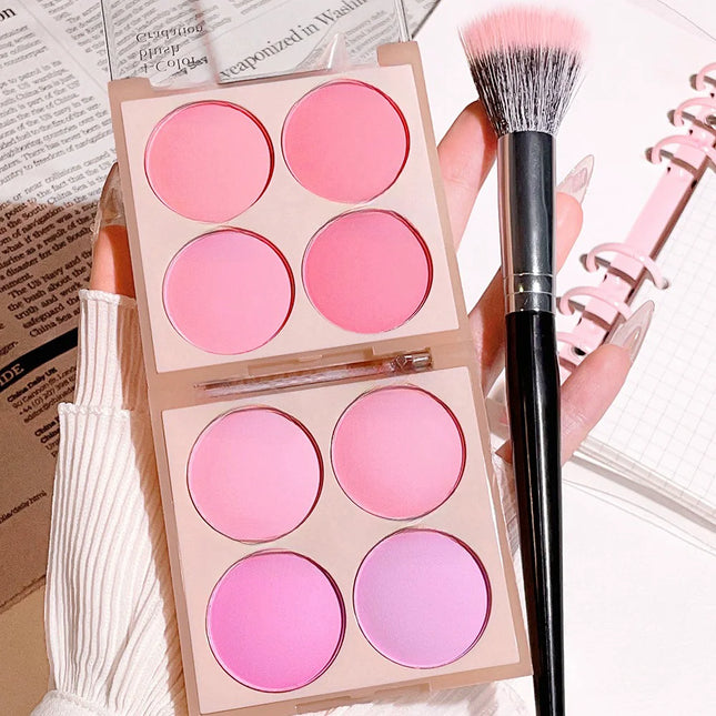 4-color matte blush, peach pink, coral blush powder, Korean low saturation soft focus blush, can brighten, create 3D effects