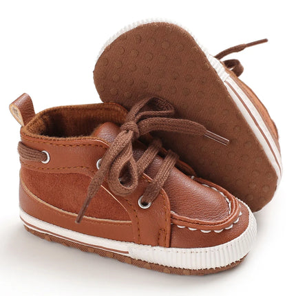 Spring and Autumn High Top With PU Anti Slip Baby Shoes 0-1 Year Old Baby Casual Sports Soft Soled Walking Shoes
