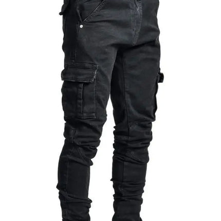 new Jeans Men Pants Wash Solid Color Multi Pockets Denim Mid Waist Cargo Jeans Plus Size Fahsion Casual Trousers Male Daily Wear