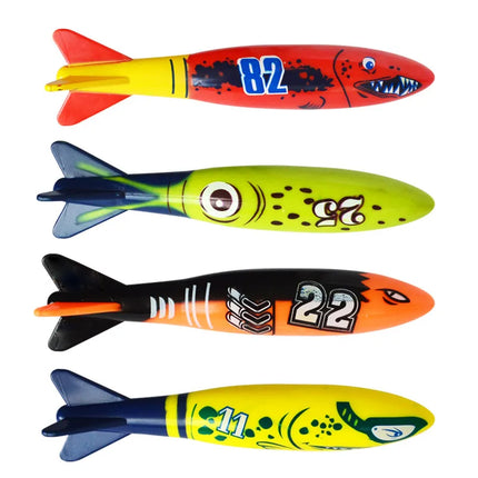 Kids Summer Swimming Pool Diving Toy Shark Rocket Throwing Toy Water Fun Games Pool Toys Swim Games Sinking Set for Boys Girls