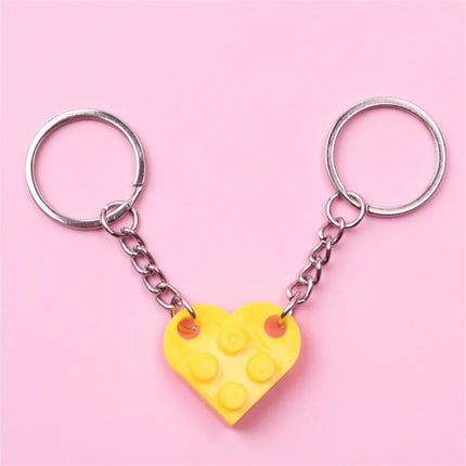 New Brick Keychain for Couples Friendship 2pcs Matching Heart Colorful Keyring Set for Girlfriend Boyfriend Valentine's Day Gift