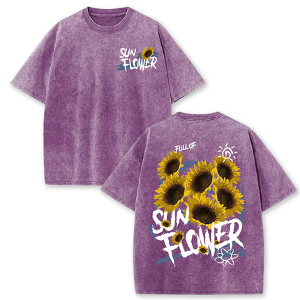 Lift Is Good Beautiful Sunflower Print Washed T-Shirts Women Soft Cotton T-Shirt Street Creative Short Sleeve Summer Casual Tops
