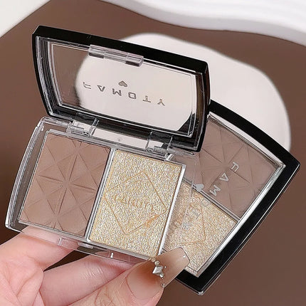 FAMOTY dual-color blush, Highlighter and contouring All-in-one plate, Shadow Brightening blush plate, multiple uses in one plate