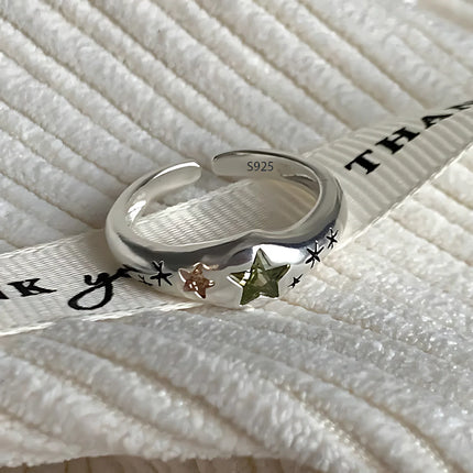 PANJBJ 925 Sterling Silver Four-pointed Star Shining Zircon Ring High-end Personalized Opening Adjustable Jewelry