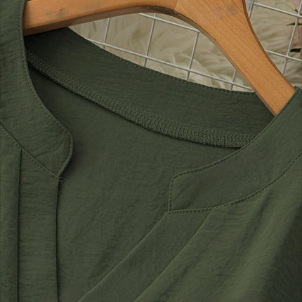 Plus Size 2025 New Casual Tops Women's Loose Long Sleeve Stand Collar T-shirts Polyester Fashion Female Apparel V-neck Clothing