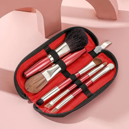 5-Piece Mini Natural Bristle Makeup Brush Set, Travel-Friendly Eyeshadow/Foundation/Blush/Concealer & Lip Brushes Portable Tools