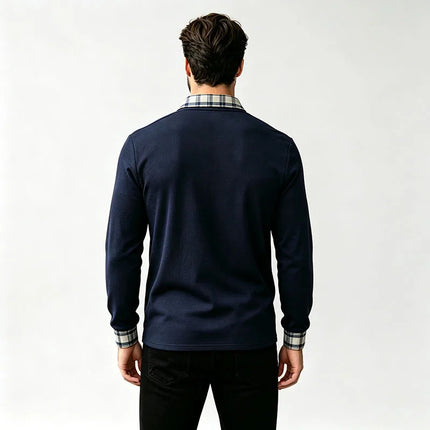 Men Waffle Knit Long Sleeve Polo Shirt Plaid Collar Breathable Daily Business Office Travel Holiday Walking Casual Tops