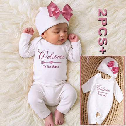 Ylsteed 2Pcs Newborn Photography Long Tleeves Romper Jumpsuit With Bow Hat Embroidery Baby Clothes Photography Props-HD