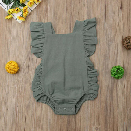 0-24months Baby Girl Sleeveless Bodysuit Ruffle Solid Pink White Yellow Green Summer Romper For Toddler Girls