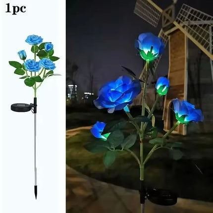 1PC Solar 5-Head Rose Flower LED Light,Outdoor Plug-in Decoration Lights,Landscape Lightting For Garden Lawn Yard Path Graveyard