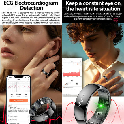 New ECG Smart Ring Men Women Bluetooth Blood Heart Rate Blood Oxygen Health Monitoring Multi Sports 5ATM Waterproof smartring
