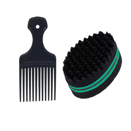 2Pcs Set Afro Curly Hair Sponge Brush Plastic Fork Comb Net Comb Professional Twist Hair Comb Wave Hairdressing Styling Tool Men