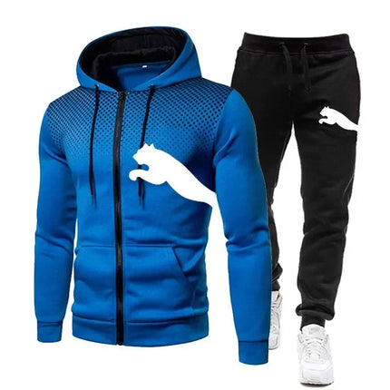 Hot Popular Autumn Winter Men Zipper Hoodie Set Urban Casual Sweatpants Jogging Training Daily Tracksuit