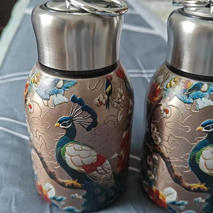 300ml Retro Chinese Style Golden Peacock Insulated Cup Portable Creative High Beauty Water Cup 316 Stainless Steel Cup