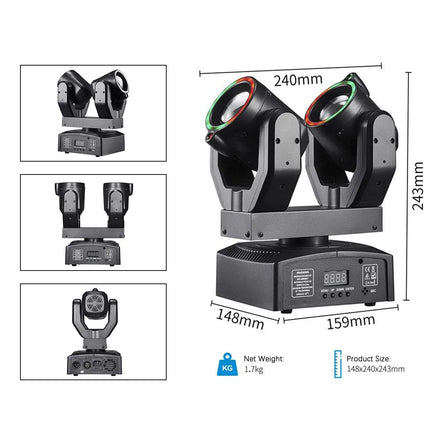 Mini Double Head Moving Head Beam Light With Aperture Remote Control DMX512 DJ Disco Bar Christmas Birthday Party Effect Light