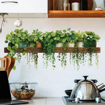 Green Plant Hanging Basket Wall Stickers for Living Room Decoration Bedroom Home Wall Decoration Stickers Room Decor One Piece