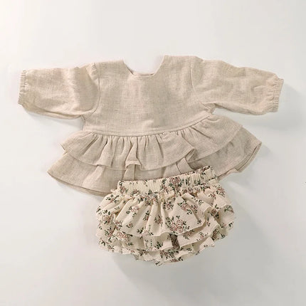 Vintage Lace Embroidery Girls Clothing Set Spring Fall Long Sleeve Infant Baby Jumpsuit for Toddler Girls Clothing Children Suit
