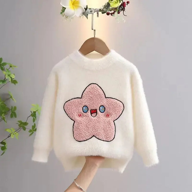 Star Pattern Sweater Girl Winter Cartoon Harajuku Furry Flocking Jumper Casual Loose Pullover Student New Knittd Clothes IY05318
