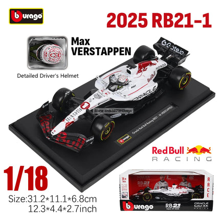 Bburago 1:18 2025 F1 Red Bull Racing RB21 Japanese Grand Prix White coating 1#Verstappen Alloy car model Classic Collection