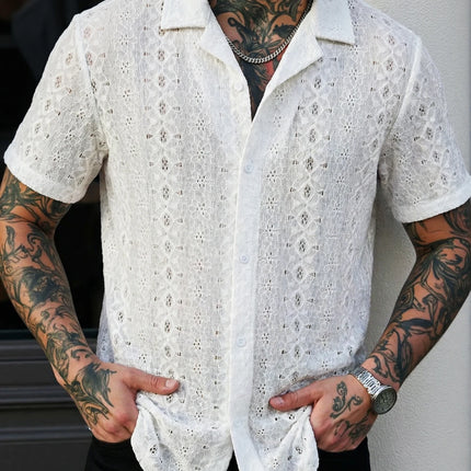 Summer New Breathable Openwork Men's Fashion Beach Vacation Knit Jacquard Shirt
