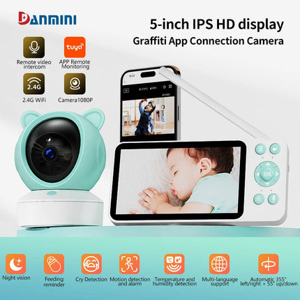 Danmini 2.4G 5 Inch Baby Monitor Tuya App Remote Control 1080P Camera Video Two-way Intercom Motion Detection Wireless Monitors