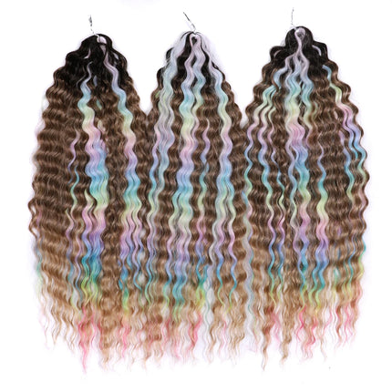 FASHION IDOL 22 Inch 300g 3PCS Ariel Curl Hair Water Wave Twist Crochet Hair Synthetic Ombre Brown Fiber Braiding Hair Extension