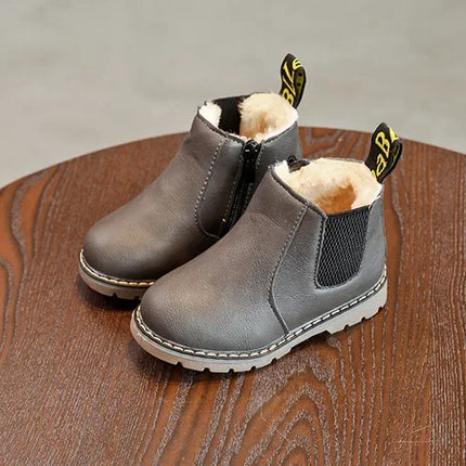 New Kids Fashion Boots for Boys Girls Toddlers Big Children Ankle Boots with Zipper Warm Thick Plush Autumn Winter Chelsea Boots