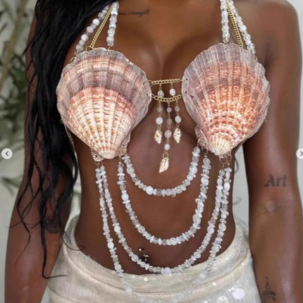Women's Beading Vest Hollow Out Tops Body Beachwear Lingerie Harness Beaded Bralette Neck Bra Bustier Bra Women Club Rave
