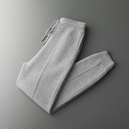 Autumn and Winter Thickened High Waisted 100% Merino Wool Men's Pants Small Leg Pants Casual Business Knitted Sweatpants Warm