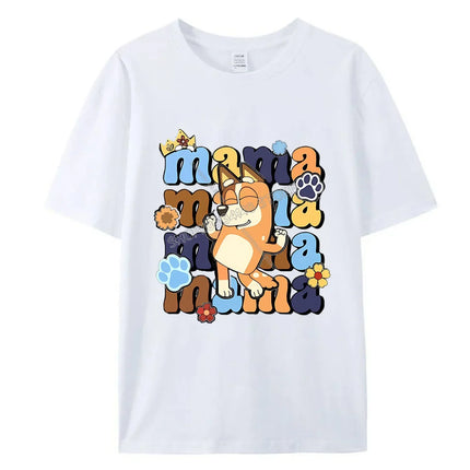 Blueys Bingo Dad Mom T-Shirts Cute Cartoon Tops Summer Parent-child Clothing Adult Anime Figure Black White Tee Family Clothes