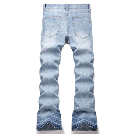 Denim Flare Pants Men Jeans Rhinestones Distressed Mid Waist Vintage Denims Male Washed Trousers Boot Cut 2026 Streetwear