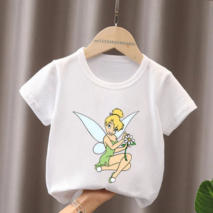 Hot Sale Peter Pan Tinker Bell Print Cartoon Kids T-Shirts Girls Clothes Baby Boys Short Sleeve T shirt Summer Children Tops