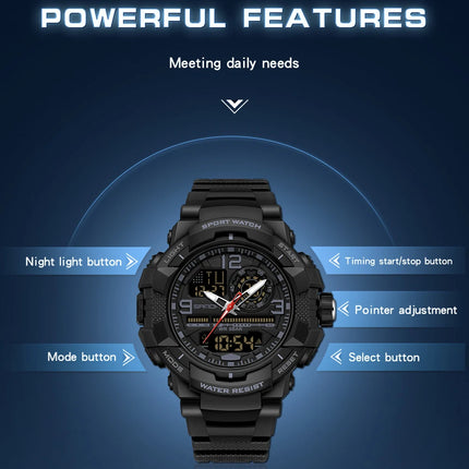 SANDA 6130 Dual Display Men Watches Waterproof Sport Watch Military Man Alarm Stopwatch Quartz Wristwatch Men LED Digital Clock